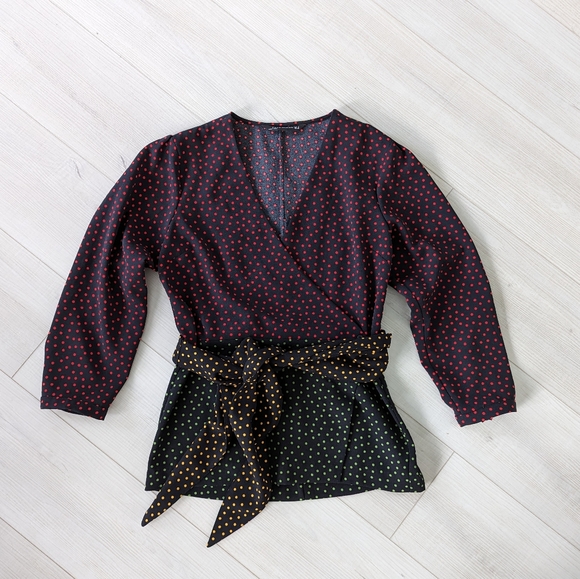 Zara polka dot multi color wrap top with tie crepe - Picture 4 of 11